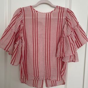 H&M, Red & White striped top, oversized sleeves, size Small